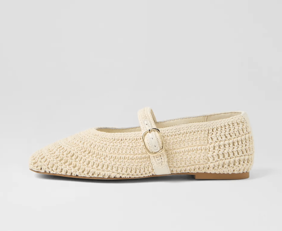 Woven textile cream coloured ballet sandals