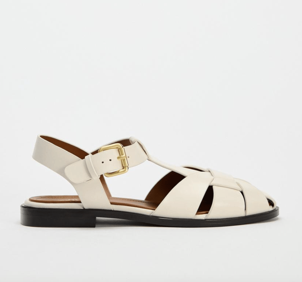 White leather cage sandal.