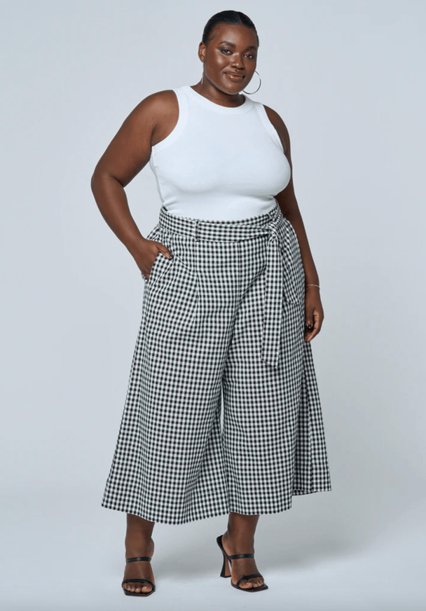Gingham wide leg pants