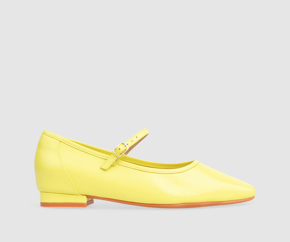 Yellow leather mary jane flats.