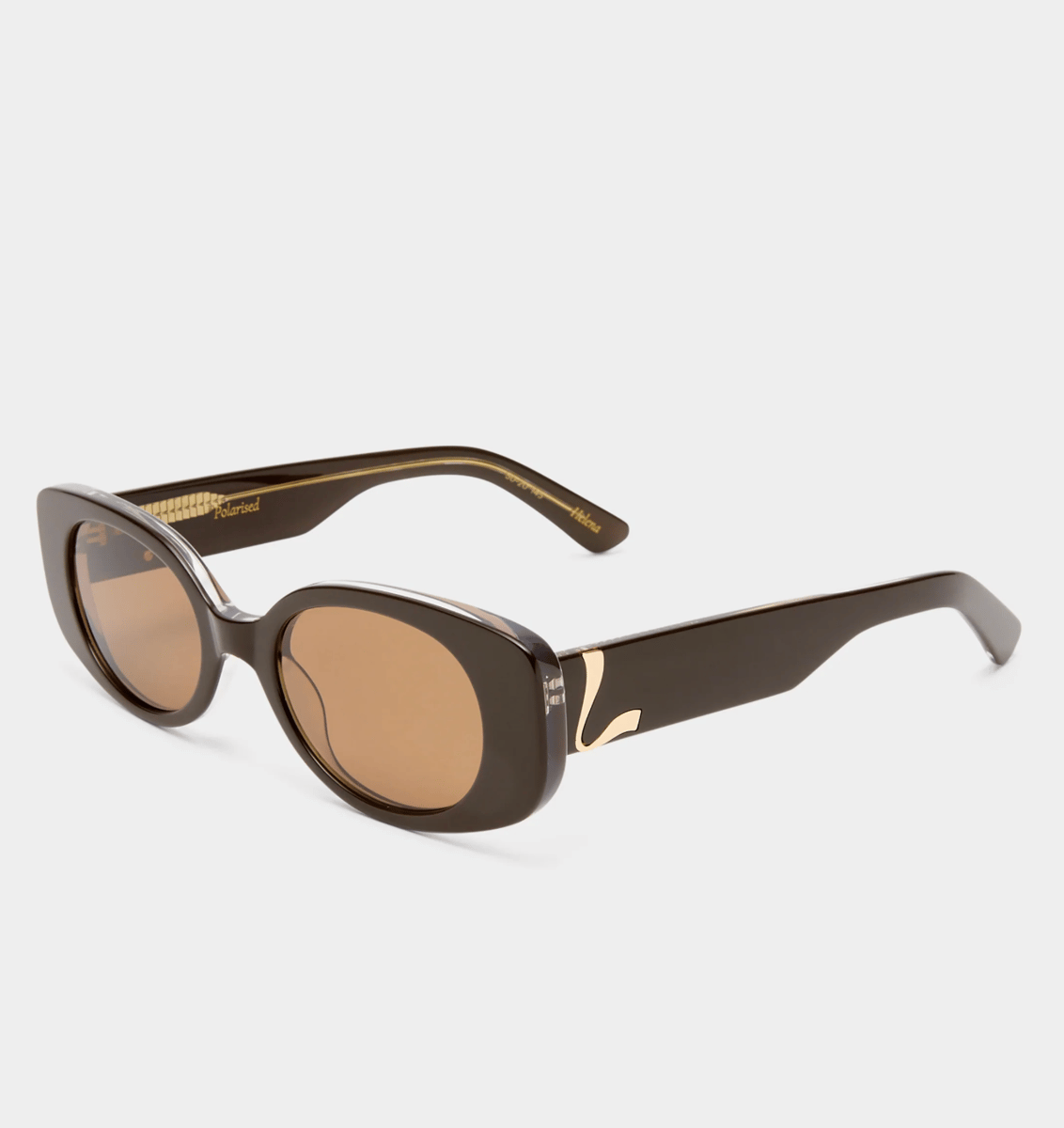 Chocolate brown oval sunglasses.