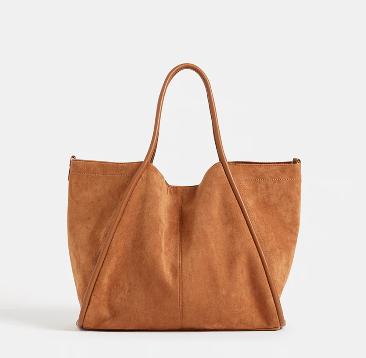 A suedette brown large shoulder bag.