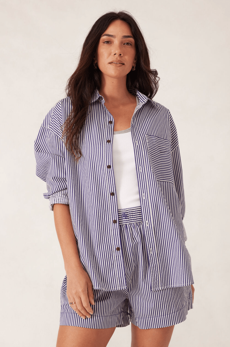 Ceres life blue and white striped oversized shirt.