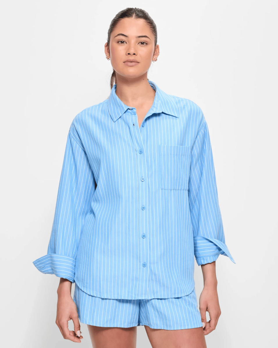 Target oversized blue striped shirt.