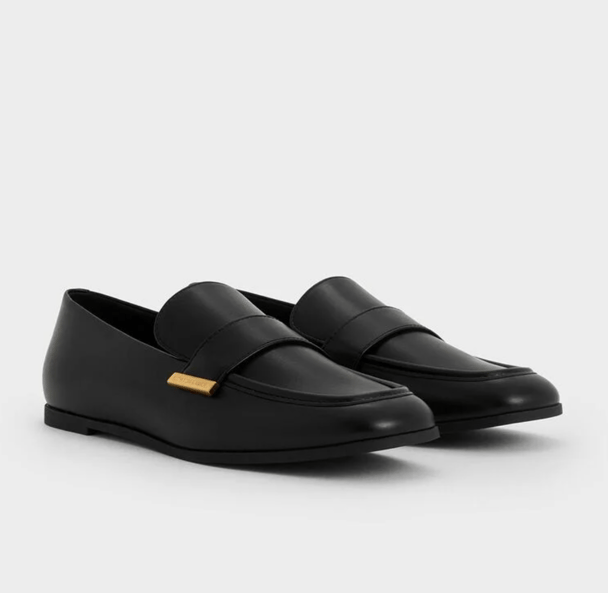 Black leather loafers