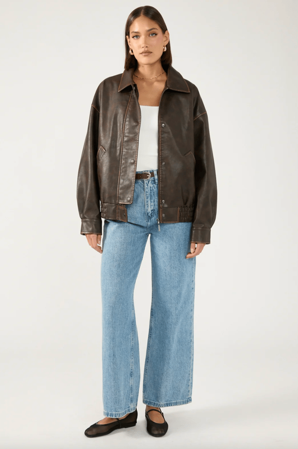 Perfect Stranger PU bomber jacket.