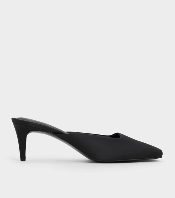 Satin square toe mules.