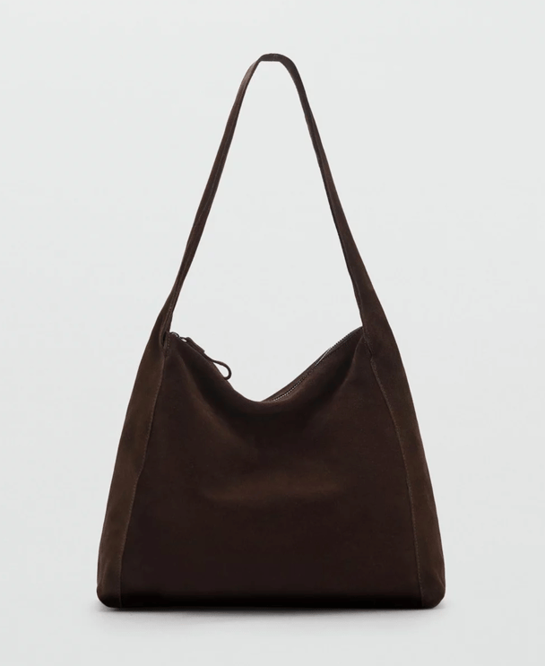 MNG Piramide chocolate suede bag.