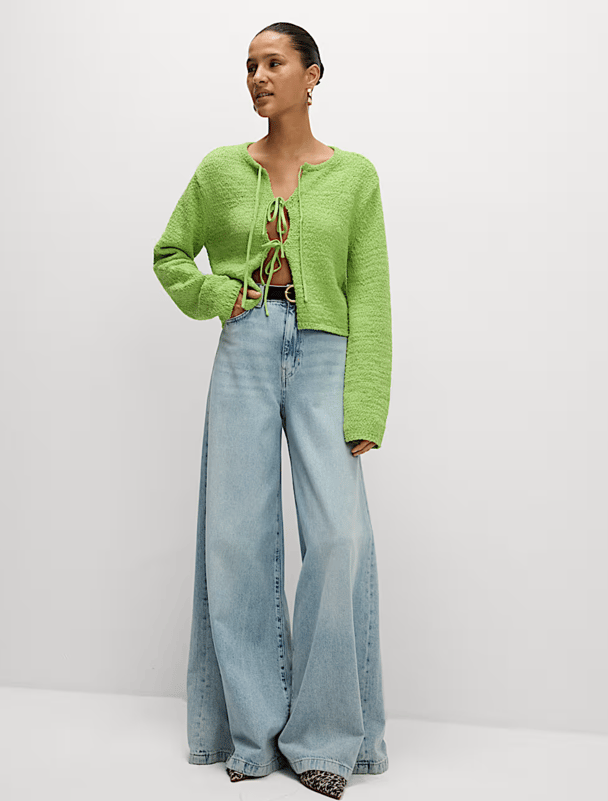 M&S Cotton Rich Textured Cardigan in apple green.