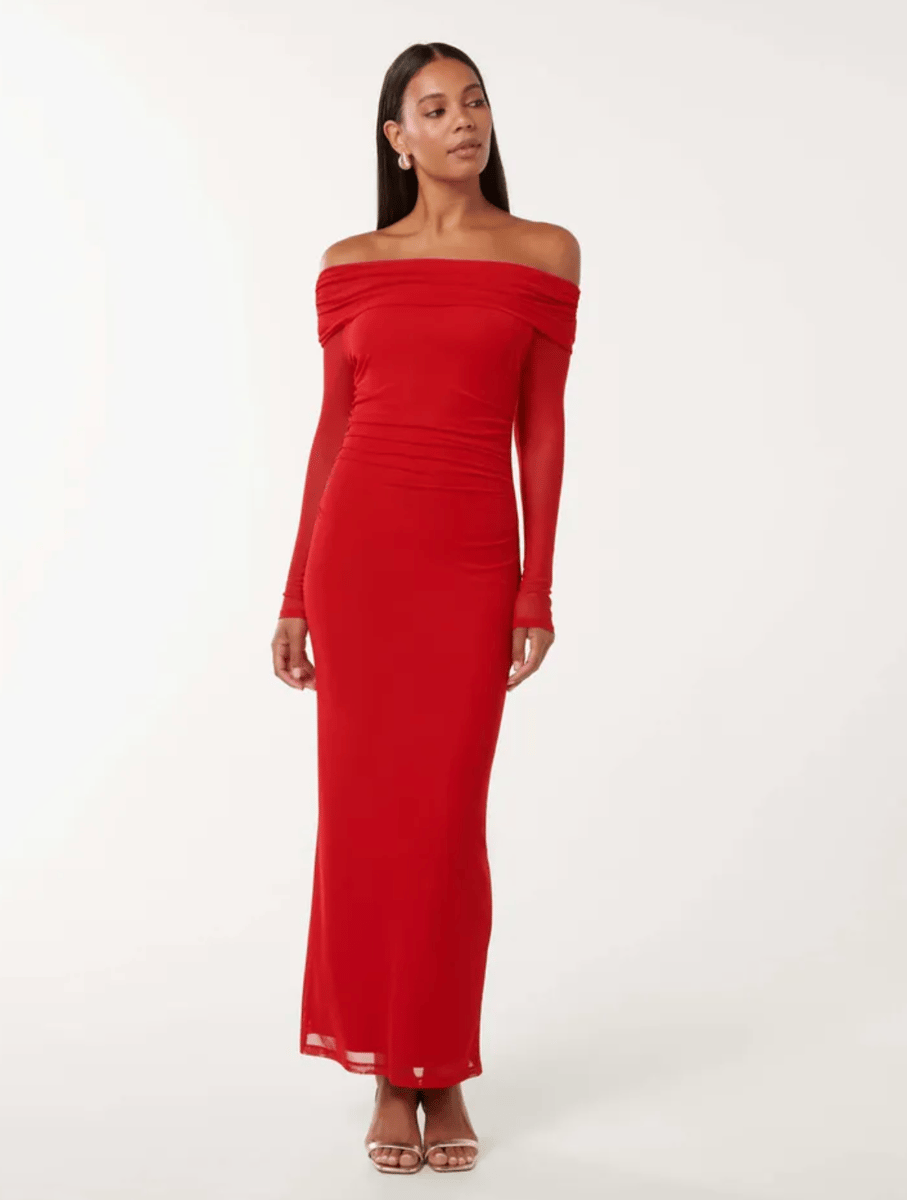 Forever New Minnie Mesh Bardot Midi Dress.