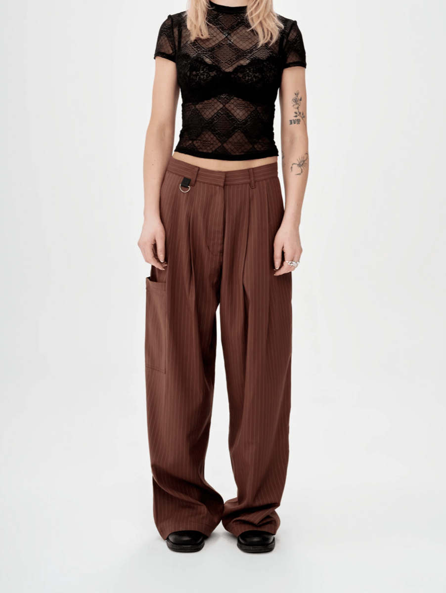 PINSTRIPE TROUSERS - BROWN.