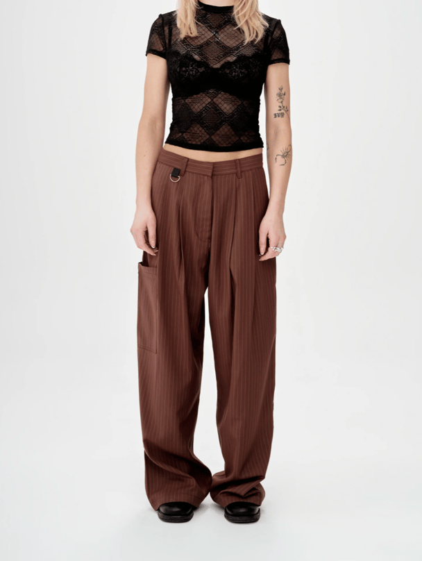 PINSTRIPE TROUSERS - BROWN.