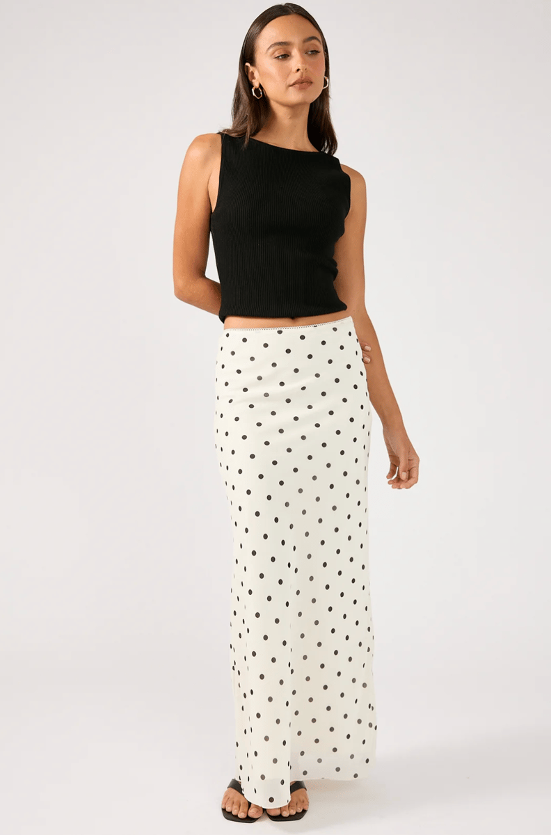 Perfect Stranger polka dot skirt.