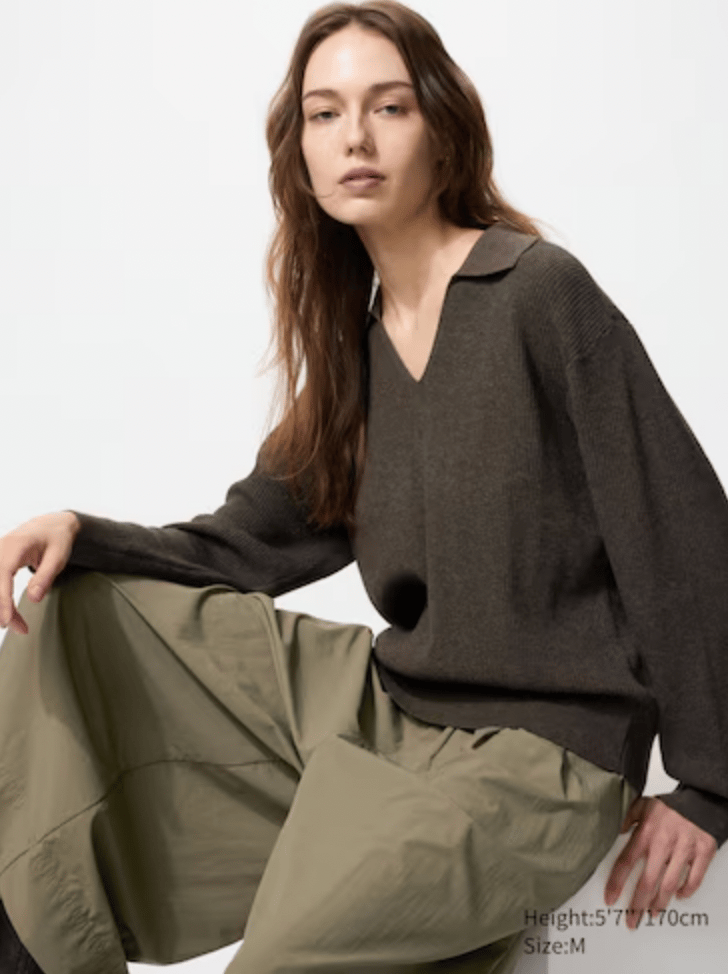 Washable Knit Ribbed Polo Sweater in 35 BROWN.