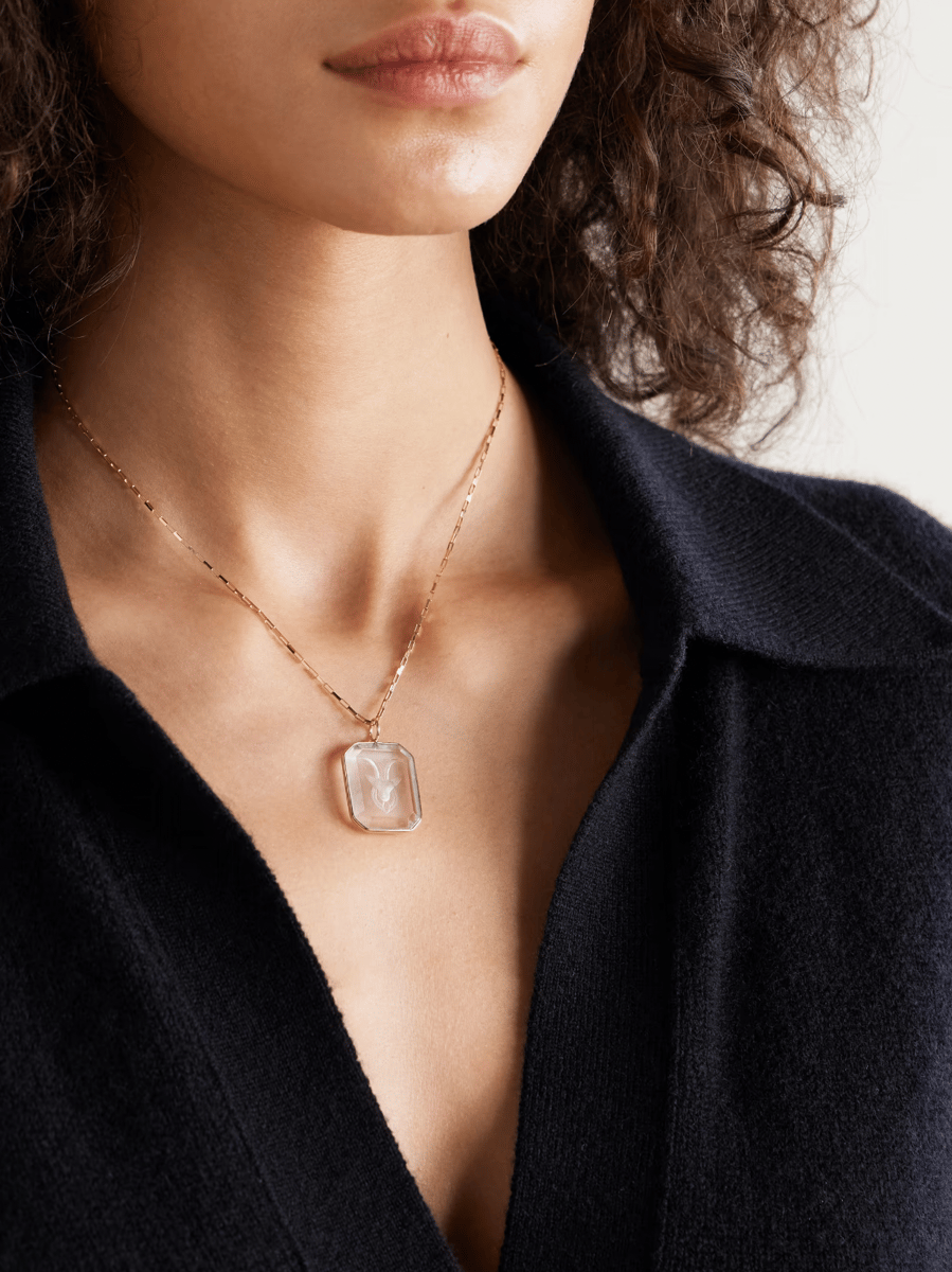 LOREN STEWART Zodiac gold-plated quartz pendant in Taurus.