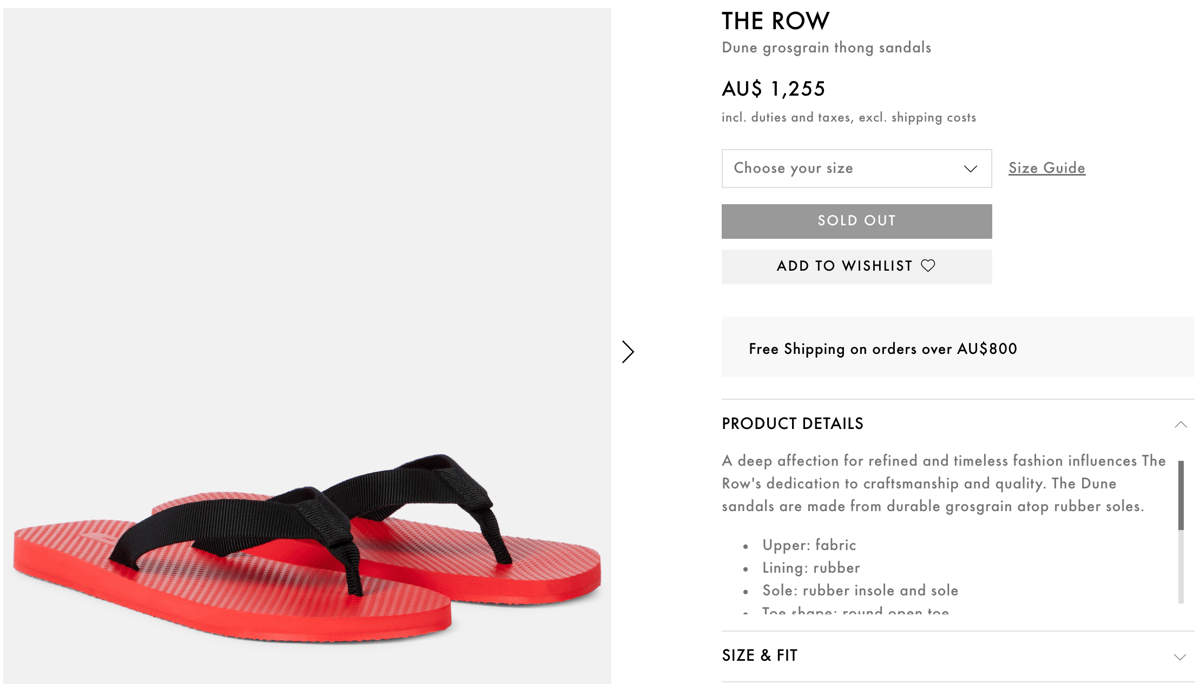  The Row's Dune Flip Flops thongs are currently sold out on most luxury retailers.