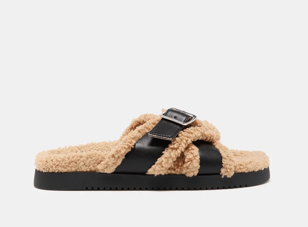 Therapy shearling slides.