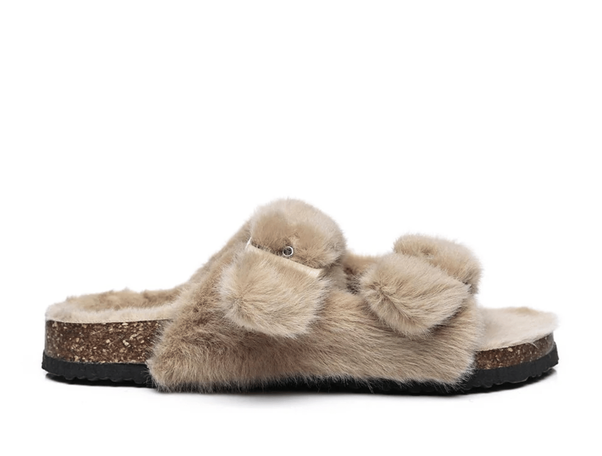 Ugg faux fur slides.