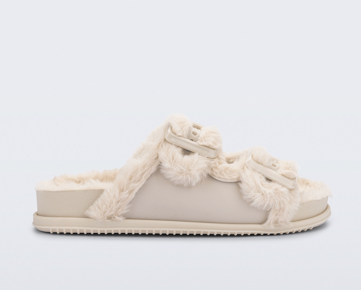 Melissa faux fur slides.