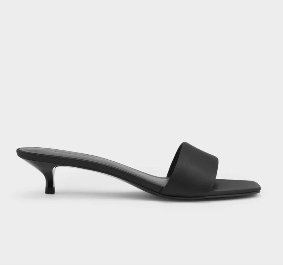 Satin mule kitten heels.