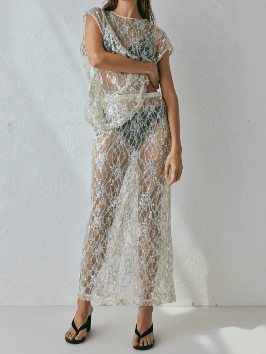 VRG GRL Devyn Sequin Midi Skirt Lace