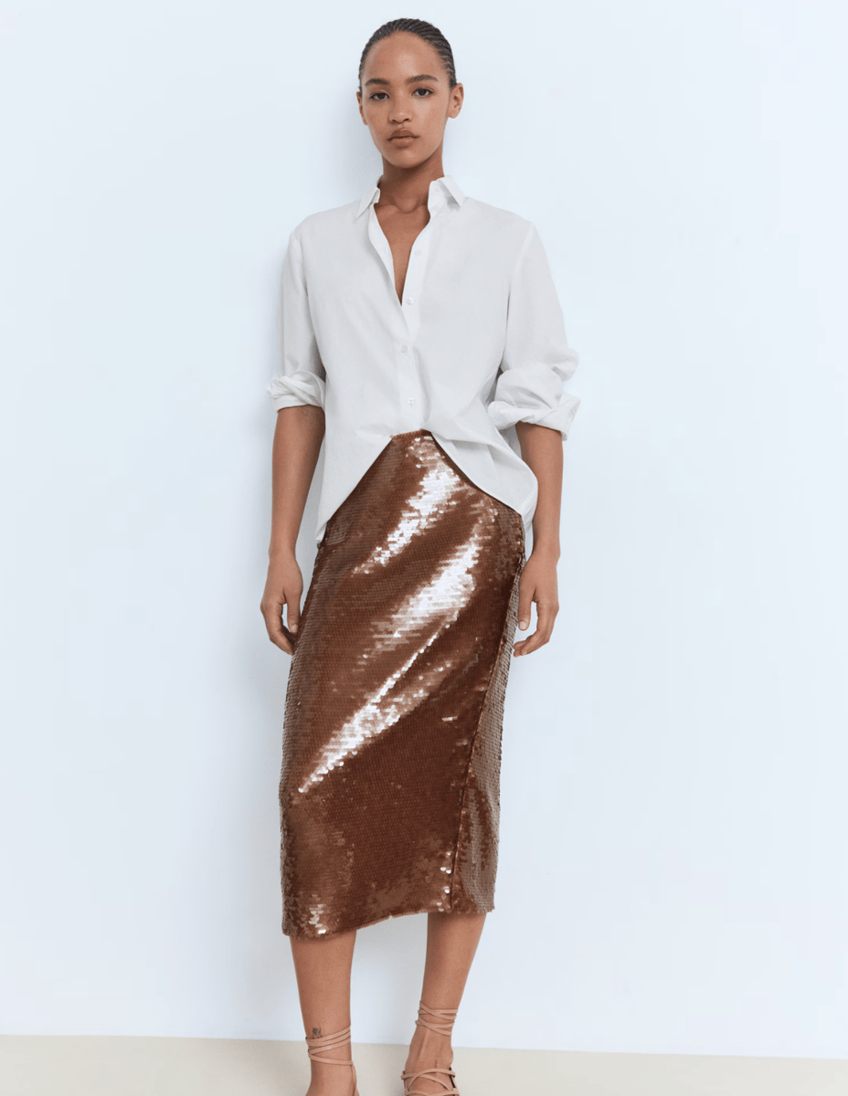 MNG Sequinned Midi Skirt