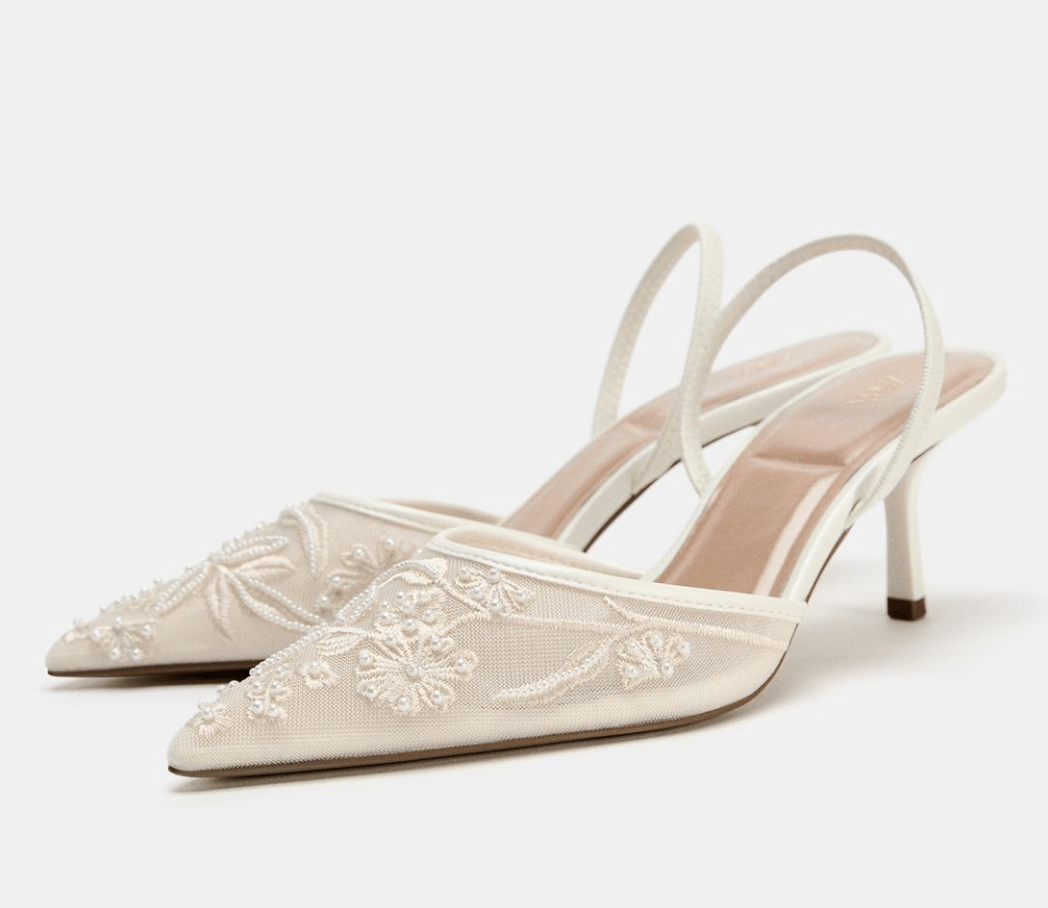 Zara Embroidered Mesh Slingbacks