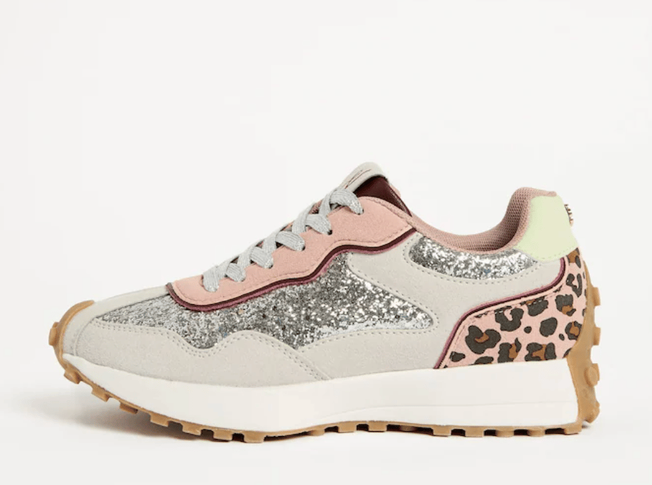 Love & Roses Silver Glitter Mix Retro Trainers