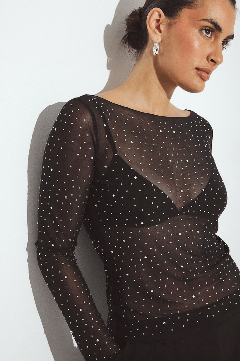 Na-kd rhinestone mesh top.