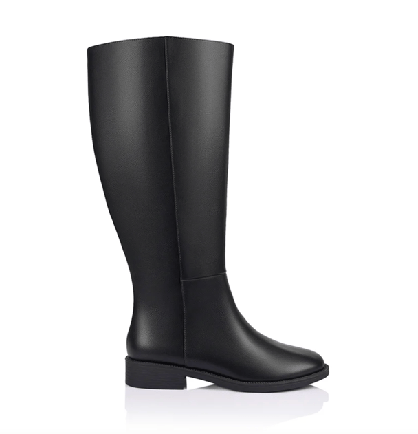 Black calf-length boots are trending.