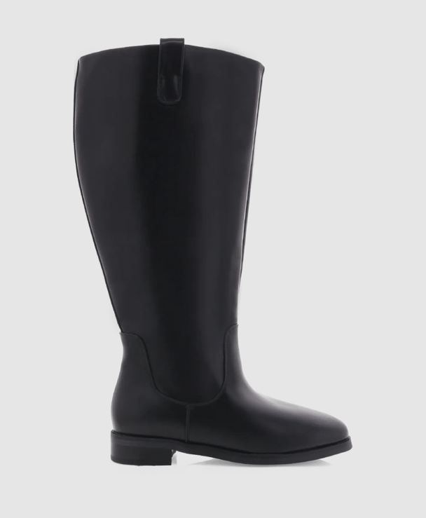 Black calf-length boots are trending.