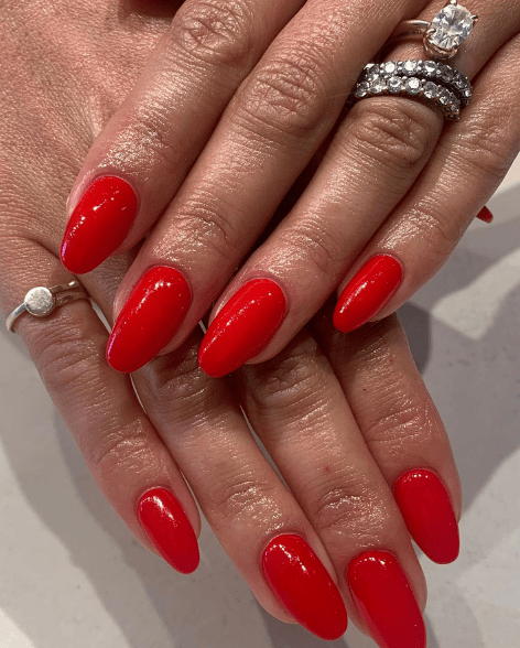 Red manicure.