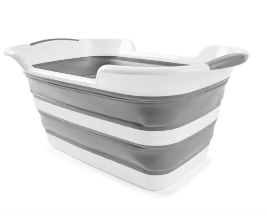 This grey Kmart laundry basket is collapsible to allow for more room in your laundry.