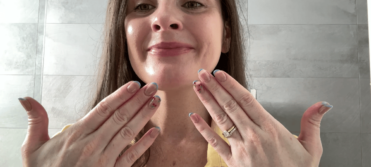 Mamaia's beauty editor Erin Docherty shows off her DIY nail art.