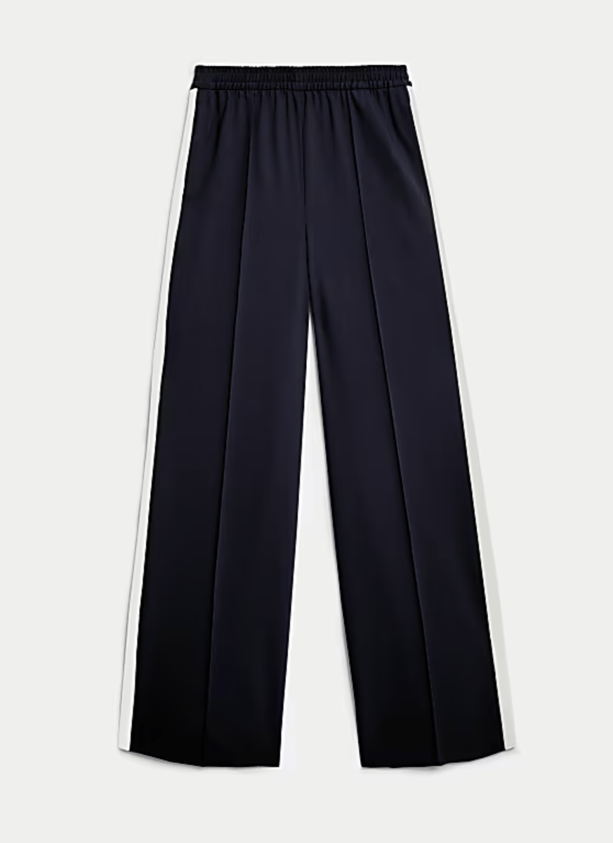 dark navy side stripe wide leg trousers australia