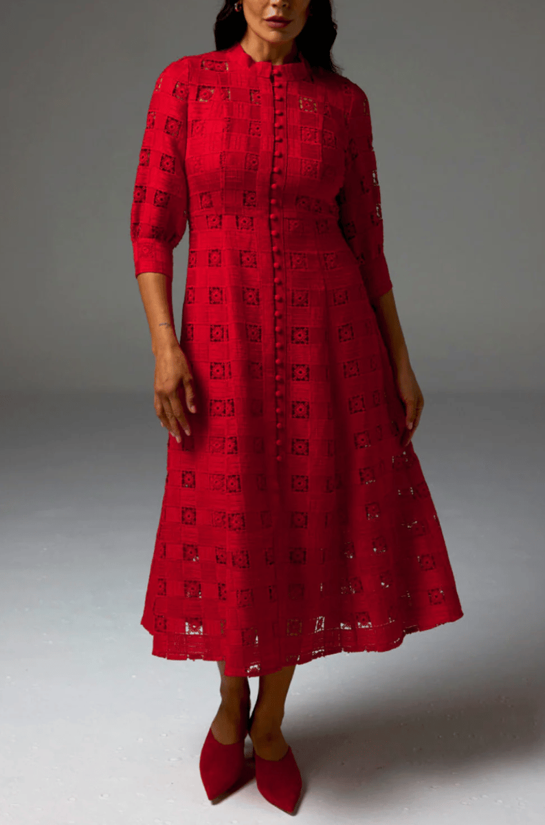 red midi length all-lace dress for any event