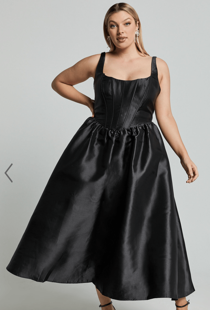midi flowy silk low back dress black for any event