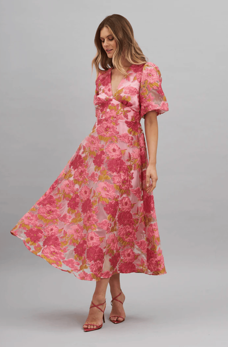 pink floral midi dress for any event
