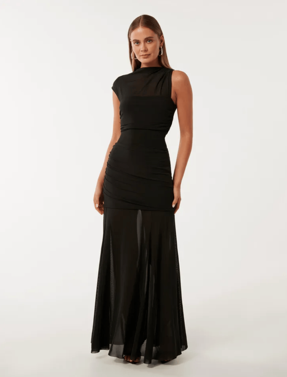 black layered mesh maxi dress for any event