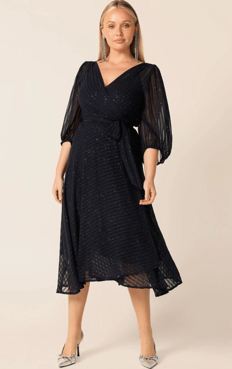 navy sparkle wrap dress for any event
