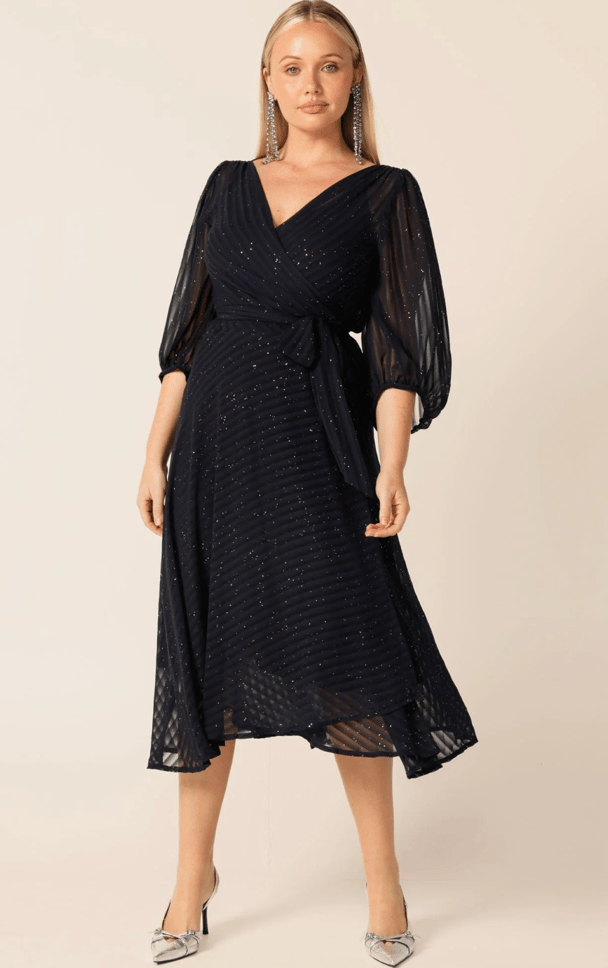 navy sparkle wrap dress for any event