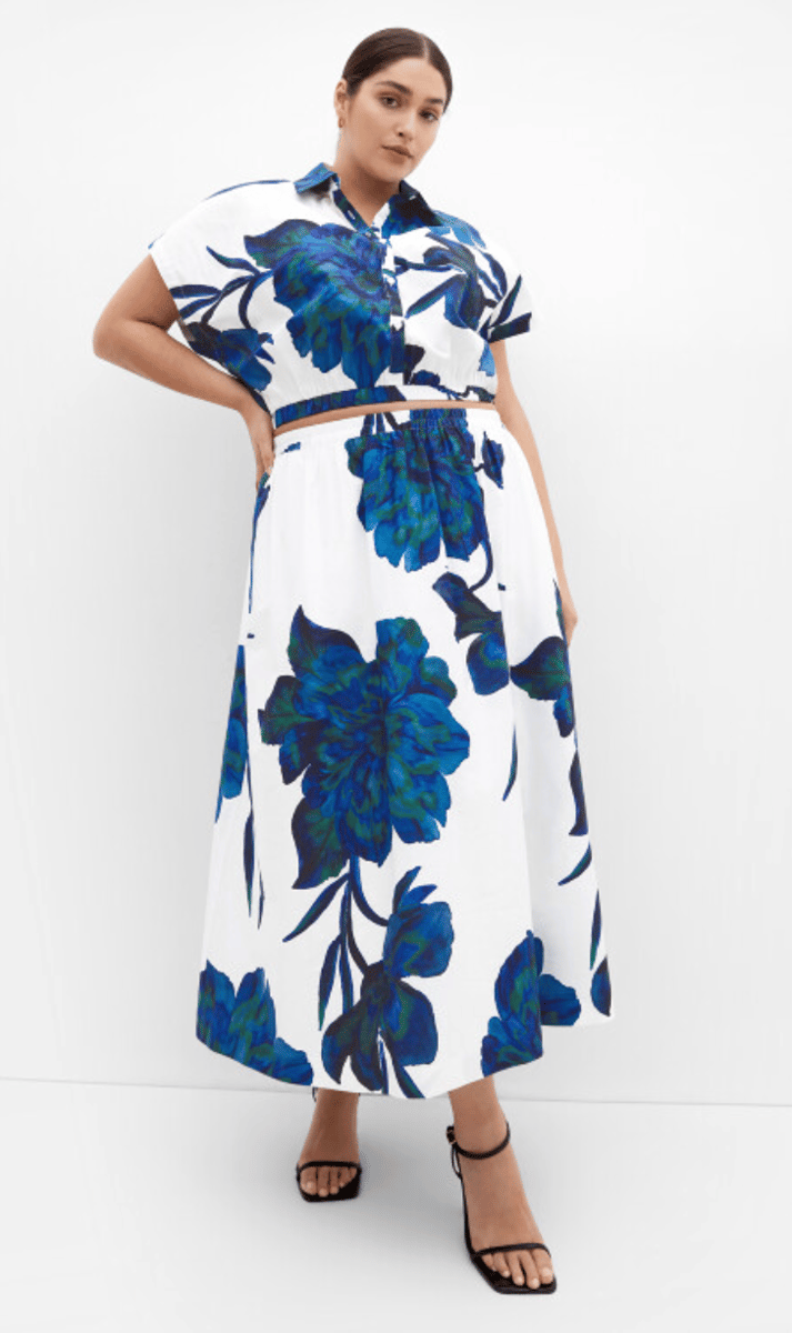 crop hem top and a-line skirt from city chic