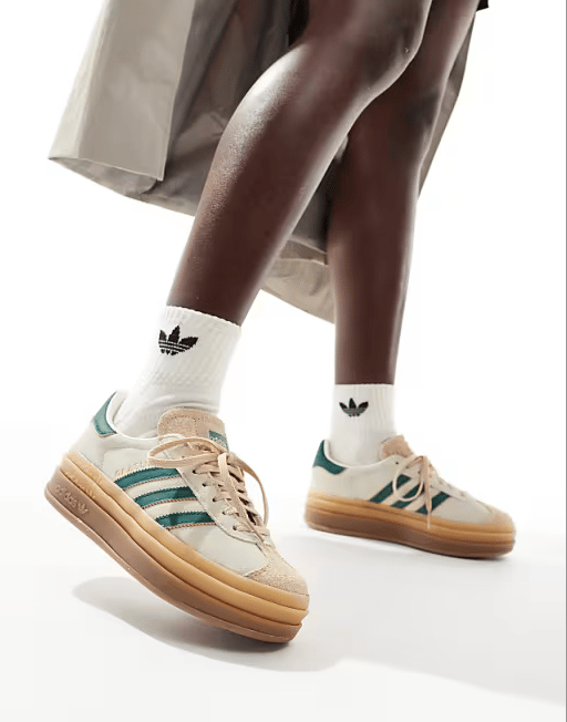 Adidas Original Gazelle Bold in Leather Cream and Green