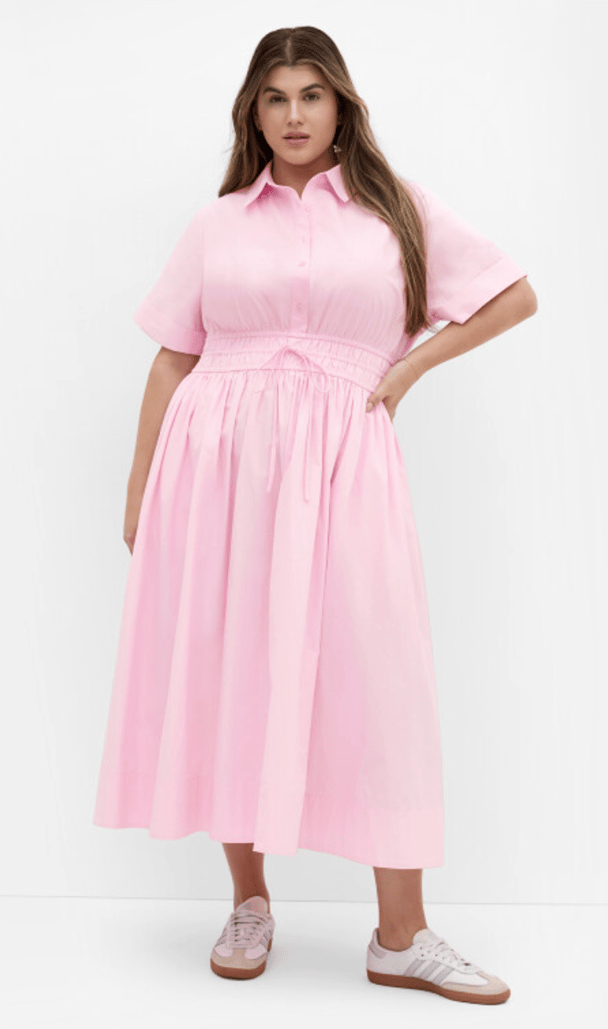 Short cuffed sleeves midi dress in pink from City Chic