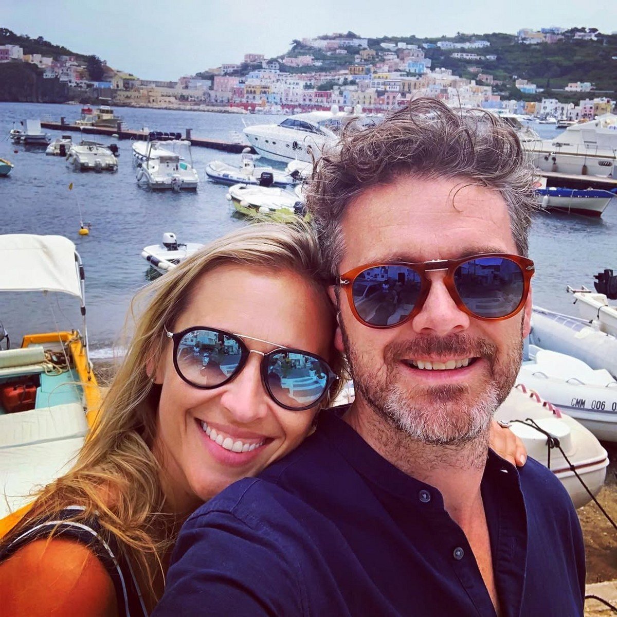 Lauren and Jock Zonfrillo in sunglasses taking a selfie. 