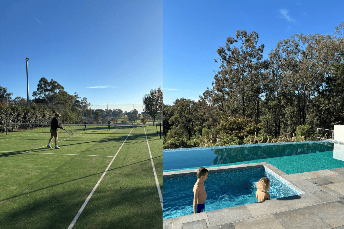 The tennis court and pool at Spicers Guesthouse Grounds 