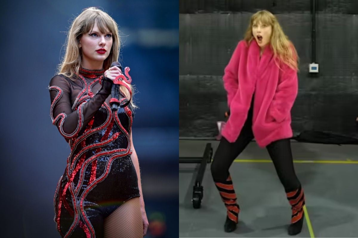 Taylor Swift's Reputation outfit at the Eras Tour, and an unseen pair of boots from the tour.