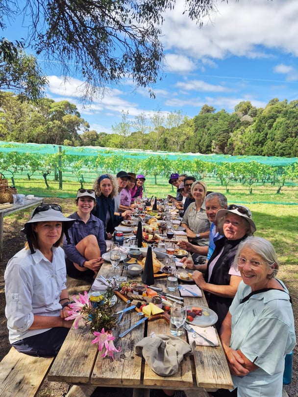 Leonie and the group enjoying their final lunch at Unavale Vineyard.