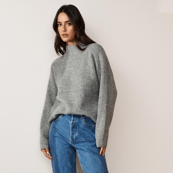 woman wearing grey knit jumper from Atmos&Here