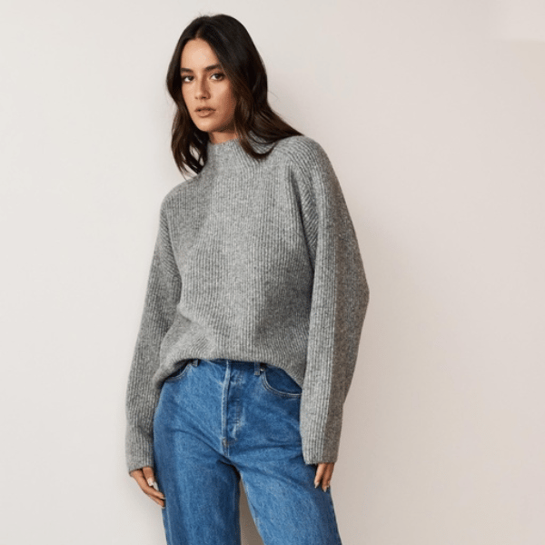woman wearing grey knit jumper from Atmos&Here